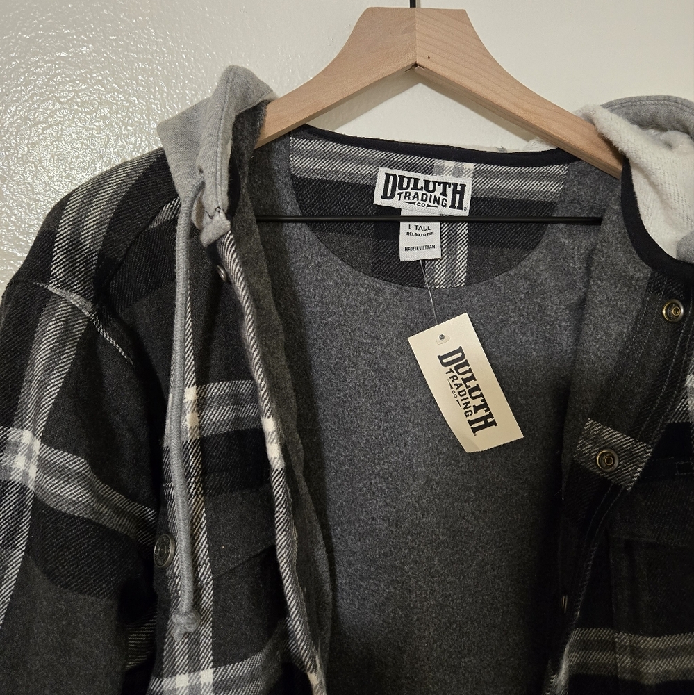 Duluth Trading Black and Gray Plaid Jacket